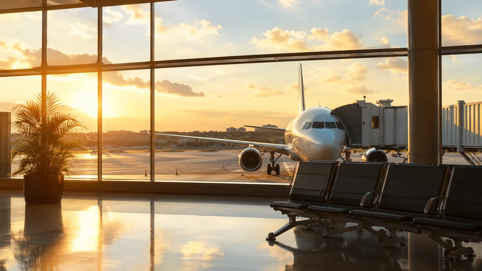 Airport terminal at sunset for Destin flights