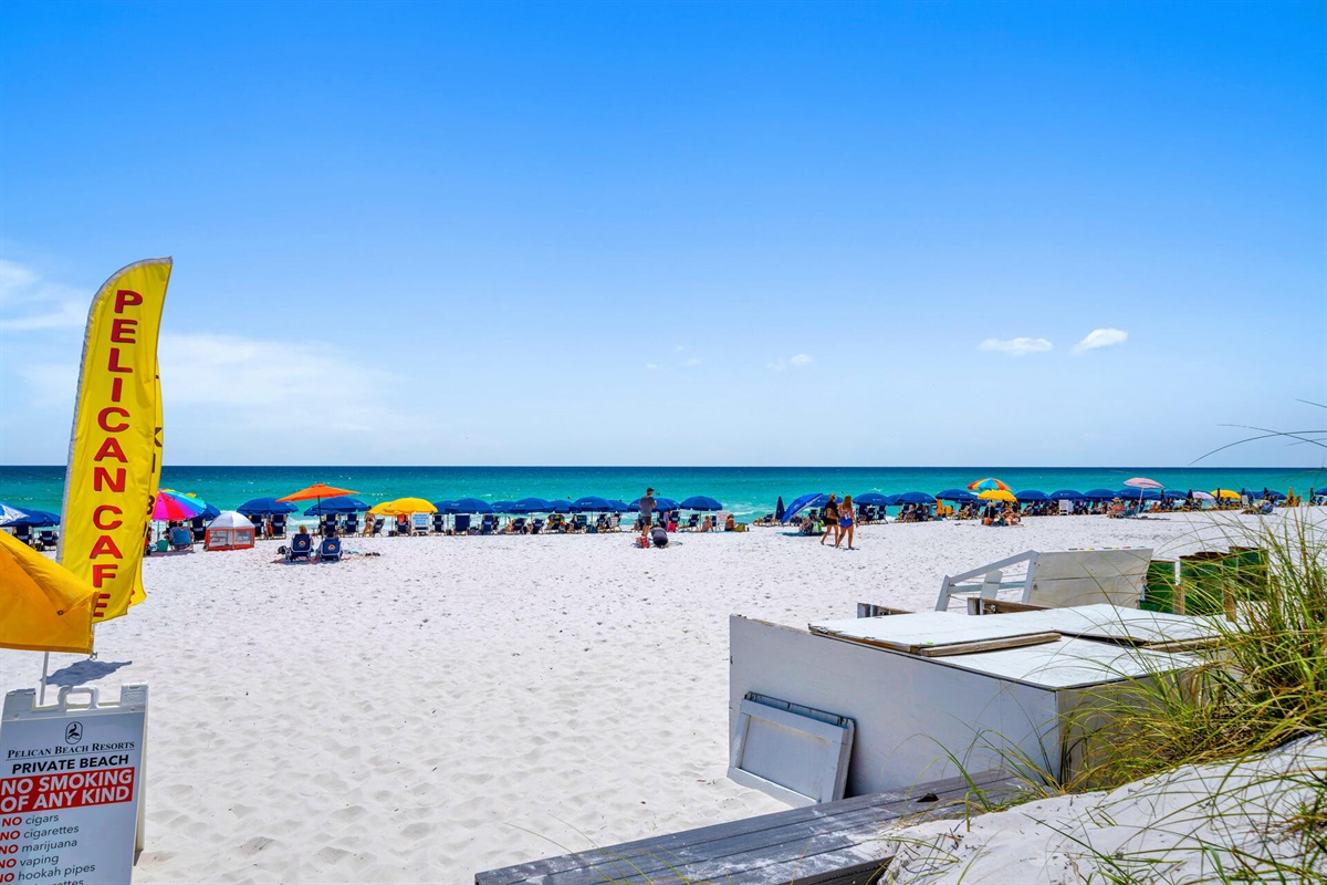 Emerald Coast beach Destin Florida from Pelican Beach Resort sugar white sand