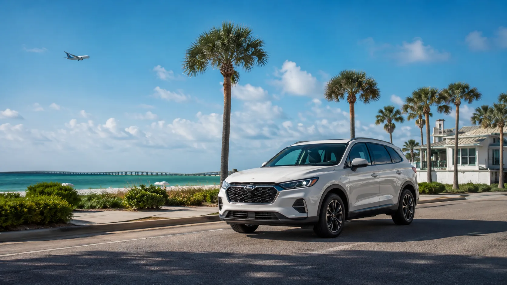 Rental car on coastal road near Destin
